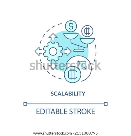 Scalability turquoise concept icon. Cryptocurrency drawback abstract idea thin line illustration. Limited capability. Isolated outline drawing. Editable stroke. Arial, Myriad Pro-Bold fonts used
