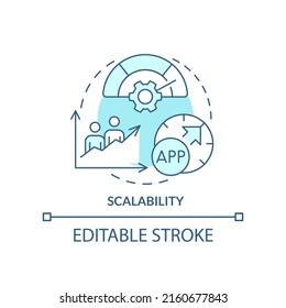 Scalability Turquoise Concept Icon. Programing Language Choice Criterion Abstract Idea Thin Line Illustration. Isolated Outline Drawing. Editable Stroke. Arial, Myriad Pro-Bold Fonts Used