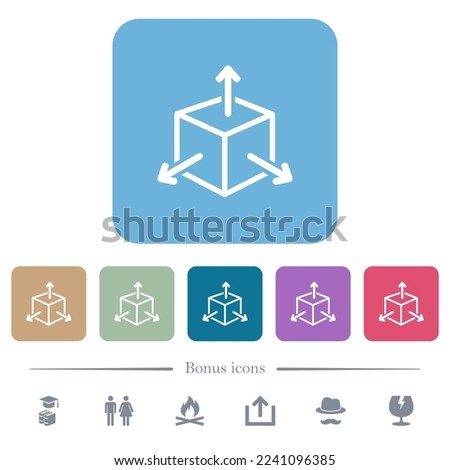 Scalability white flat icons on color rounded square backgrounds. 6 bonus icons included