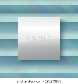 Scalable abstract minimal geometric text box  element with metallic reflection and a colorful blue pattern background for your design