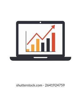 Scalable bar graph design showing growth on a laptop screen ideal for branding, marketing materials, and presentations. Use this versatile vector for website interfaces and reports.