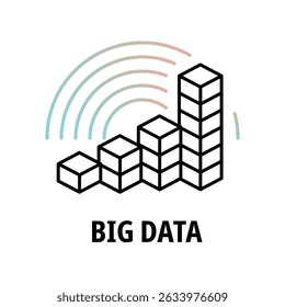 Scalable Big Data Icon with Ascending Interconnected Blocks and Minimalist Gradient Tech Background