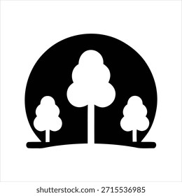 Scalable black and white vector illustration featuring three abstract trees beneath a crescent moon, designed in flat minimalist style for versatile commercial use.