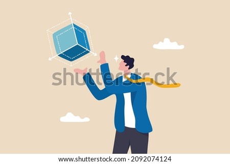 Scalable business model, flexibility to adapt or expand business growth with cost efficiency concept, businessman expand or scale down cube box metaphor of scalability.