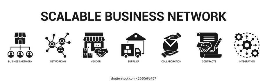 Scalable Business Network Modern and clean web banner illustration featuring thematic icons for visual communication