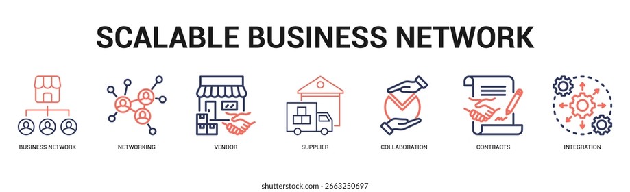 Scalable Business Network Modern and clean web banner illustration featuring thematic icons for visual communication