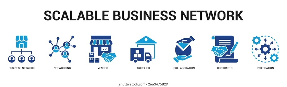 Scalable Business Network Modern and clean web banner illustration featuring thematic icons for visual communication