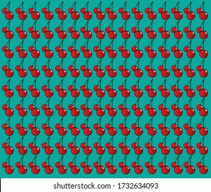 Scalable cherry pattern arranged uniformly. Beautifully illustrated texture with a turquoise blue background.
