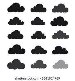Scalable cloud icons ideal for logo creation, app design, and branding initiatives. These adaptable graphics ensure high-quality results across various sizes and applications.