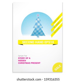 Scalable colorful adjustable vector layout composition of a stylized christmas tree in a snowy sphere an wit yellow ribbons for prin, for web banner or for universal use