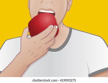 Scalable Colorful Vector Illustration of a Young Man Eating the Big Fresh Red Apple. Represents the Concept of a Health-giving Food, Healthy Teeth, Rational Nutrition, Wholesome, Clean Fruit etc.