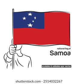 Escalável e editável eps vetor Contorno traçado traçado contorno arte da pessoa mão punho segurando bandeira ondulação nacional de Samoa