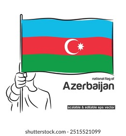 Escalar e editável eps vetor Contorno traçado traçado contorno arte de mão de pessoa punho segurando bandeira ondulação nacional do Azerbaijão