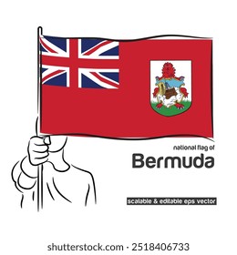 Escalar e editável eps vetor Contorno traçado traçado contorno arte de pessoa mão punho segurando bandeira ondulação nacional de Bermudas