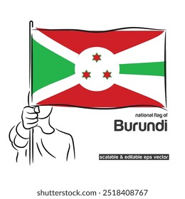 Escalar e editável eps vetor Contorno traçado traçado contorno arte de mão de pessoa punho segurando bandeira ondulação nacional do Burundi