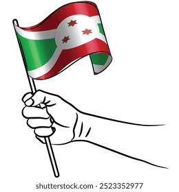 Escalar e editável eps vetor Contorno traçado traçado arte de mão segurando bandeira de ondulação nacional do Burundi

