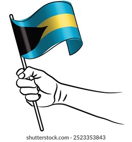 Escalar e editável eps vetor Contorno traçado traçado arte de mão segurando bandeira de ondulação nacional das Bahamas

