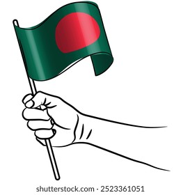 Escalar e editável eps vetor Contorno traçado contorno arte de mão segurando bandeira ondulando nacional de Bangladesh

