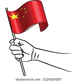 Escalável e editável eps vetor Contorno traçado traçado arte de mão segurando bandeira de ondulação nacional da China