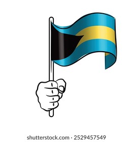 Escalar e editável eps vetor Contorno traçado traçado arte de mão segurando bandeira de ondulação nacional das Bahamas