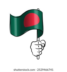 Escalar e editável eps vetor Contorno traçado contorno arte de mão segurando bandeira ondulando nacional de Bangladesh
