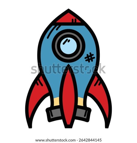 Scalable and editable vector of rocket ship clip art for printing, science fair stickers, boys wrapping paper, space craft, and fridge magnets. Rocket getting ready to blast off to the moon. EPS 10.