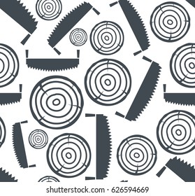 Scalable editable vector seamless not expanded pattern, that consists of two-man saws and lumbers (timbers). Isolated icon symbol, which you can use to screen and print (advertising, souvenir, etc.).