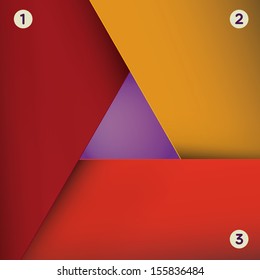 Scalable eps10 abstract geometric blank backgrounds in warm color scale with a triangle shaped text or image field at the center for universal use