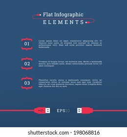 Scalable EPS10 flat design elements with usb cable and bracket text box for infographics, brochure layout, presentation - red, blue version