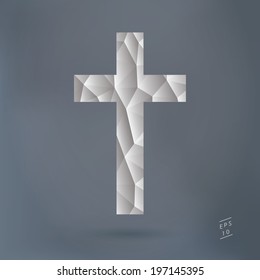 Scalable EPS10 vector cross illustration with 3d triangle pattern - white, blue version