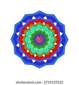 Mandala de diseño plano escalable con colores vibrantes, motivos florales y precisión geométrica