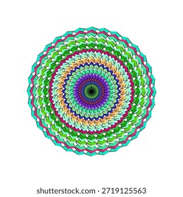 Skalierbares flaches Design Mandala mit lebendigen Farben und aufwändigen Blumenmotiven.