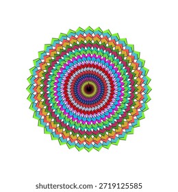 Skalierbares flaches Design Mandala mit lebendigen Farben, komplizierten Mustern und Symmetrie.