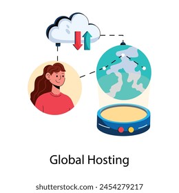 A scalable flat icon of global hosting 