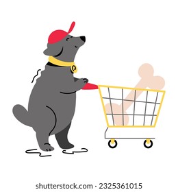 A scalable flat illustration of dog shopping 