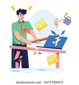 Scalable flat style illustration of an angry employee 