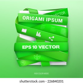 Scalable green vector graphics compositon of artistic paper bandage for eco friendly subject