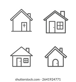 Scalable house icons perfect for logo creation website interfaces or app design. These minimalist line art home symbols offer clean aesthetics and adaptability for various branding needs.