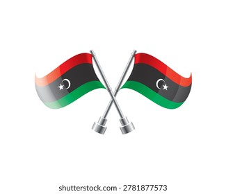 Scalable illustration capturing prideful display of Libyan national banners