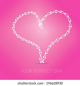 Scalable isolated vector illustration. DNA molecule chain - heart composition with pink background can be used for valentine day card or illustration for love subject for print & for web site graphics