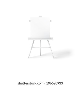 Scalable and isolated white minimalist easel scalable isolated easel in a render style. Clean minimalist illustration for art gallery exhibition invitation 