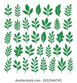 Scalable Leaves Outline Vectors in Green Color