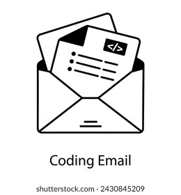 A scalable line icon showing coding email