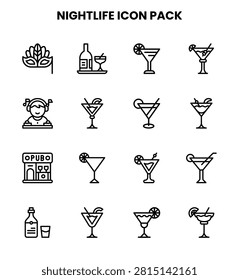  scalable Line icons inspired by Nightlife for digital interfaces.
