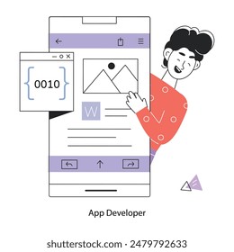 Scalable linear mini illustration of an app developer 