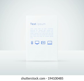Scalable minimal 3D text box vector in A4 paper design with cloud computing icon set for web page background, infographics, exhibit - white, blue version