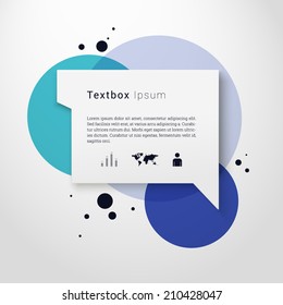 Scalable minimal 3D vector speech bubble on round colorful background with icon set for cover design, web page banner, layout, text box - blue version