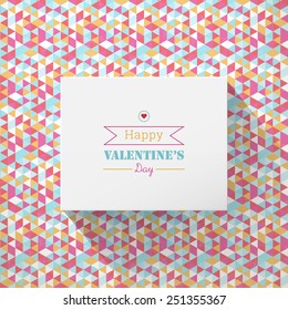 Scalable minimal 3D vector text box on colorful triangle pattern background for greeting, cover design, web page banner  - valentine's day version