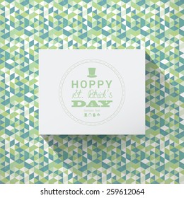 Scalable minimal 3D vector text box on triangle pattern background for holiday greeting, cover design, web page banner, wallpaper - St. Patrick's Day version