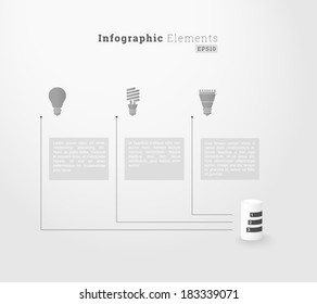 Scalable minimal eps10 infographic with diagram and light bulb icon set for report, statistics - black and white version